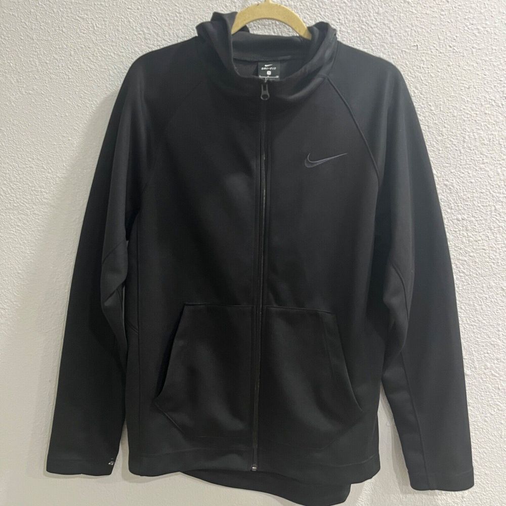 Nike Men's Small Black Dri-Fit Full Zip Hoodie Perfect for Training and Gym Use